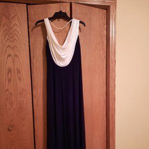 Black & White Draped Neck Jersey Formal Gown